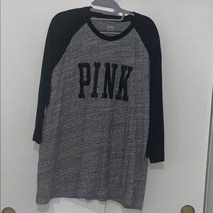 PINK Victoria's Secret Gray and Black Long Sleeve Tee